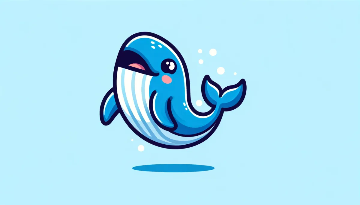 An illustration of a happy blue whale (a tribute to old docker logo)